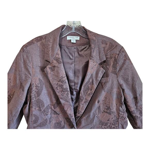 COLDWATER CREEK 14 16 Blazer Jacket Linen Blend Brown Floral 1 Button Lined 42" - Picture 2 of 8
